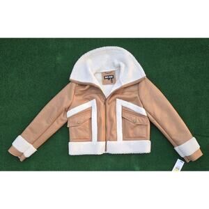 DKNY Jeans Mixed Media Faux Leather & Faux Shearling Jacket Womens Sz Medium New